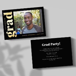 Minimalistisch Black Gold Foto Graduation Party Folieneinladung