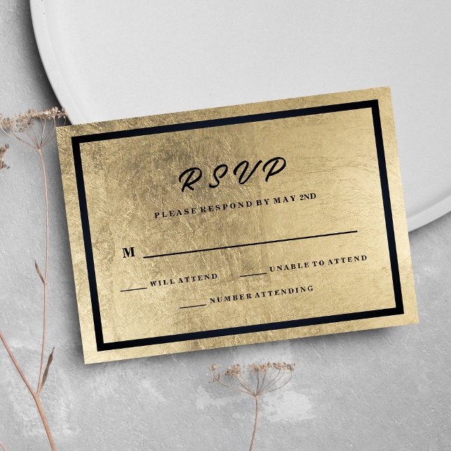 Minimalistisch Black Gold Luxury Wedding RSVP Karte (Minimalist Black Gold Luxury Wedding RSVP)
