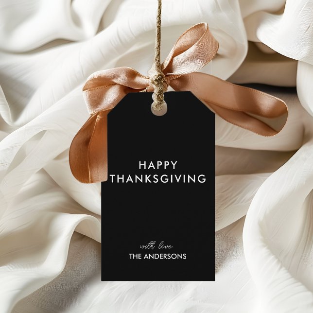 Minimalistisch Black Happy Thanksgiving Geschenkanhänger (Von Creator hochgeladen)