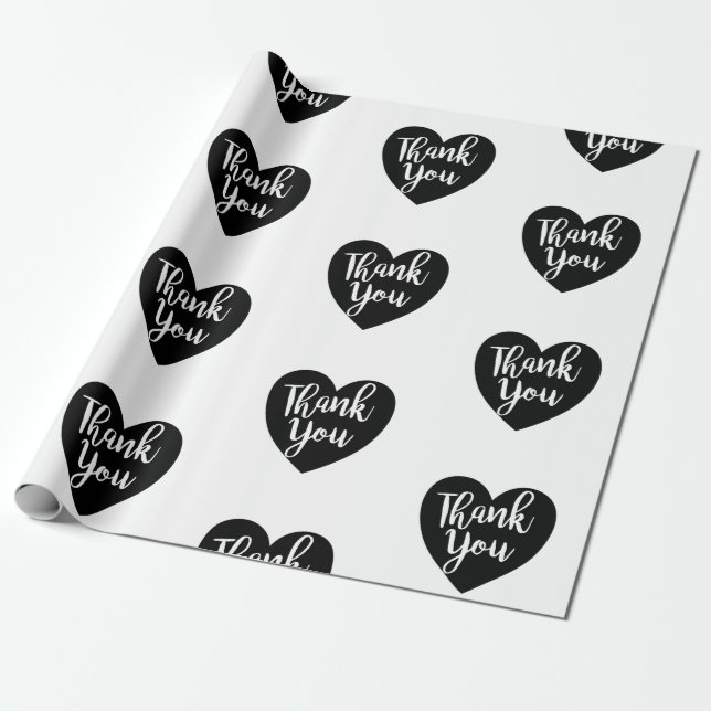 Minimalistisch Black Heart Danke Typografie Geschenkpapier (Ungerollt)