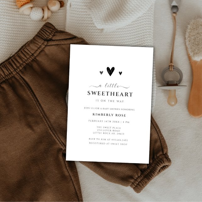 Minimalistisch Black Little Sweetheart Babydusche Einladung (Minimalist Black Little Sweetheart Baby Shower Invitation)
