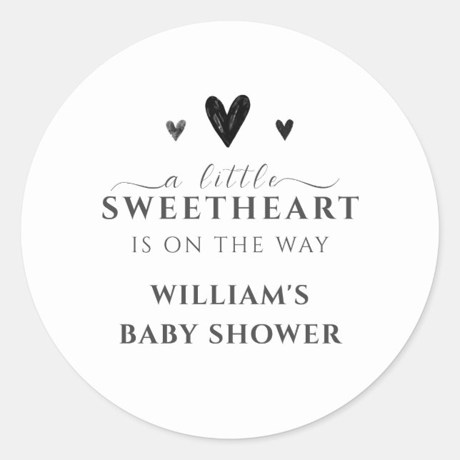 Minimalistisch Black Little Sweetheart Babydusche Runder Aufkleber (Vorderseite)