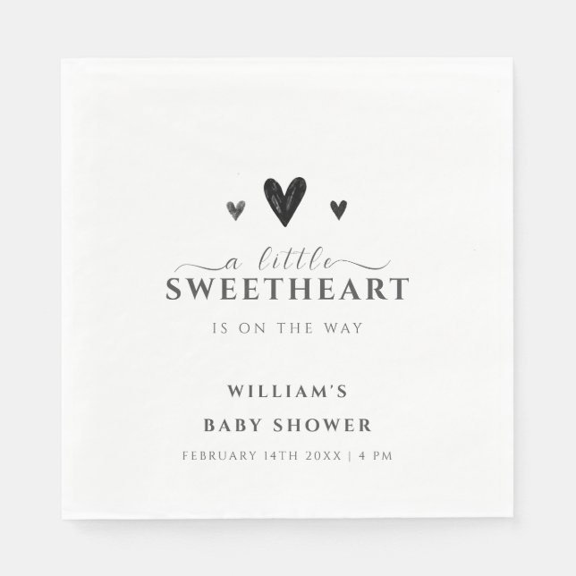 Minimalistisch Black Little Sweetheart Babydusche Serviette (Vorderseite)