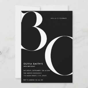 Minimalistisch Black Modern Chic 30. Geburtstag Einladung