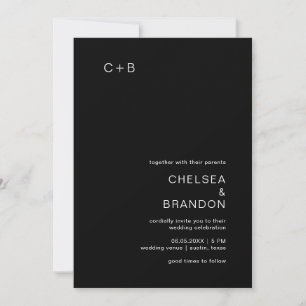 Minimalistisch Black Monogram Modern Wedding Einladung