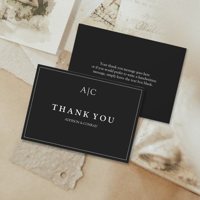 Minimalistisch Black Monogram Wedding Dankeschön C Dankeskarte (Von Creator hochgeladen)