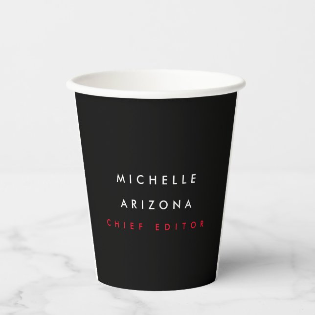 Minimalistisch Black Red Beruflich Modern Name Pappbecher (Vorderseite)