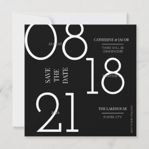 Minimalistisch Black Silver White Wedding Save The Date