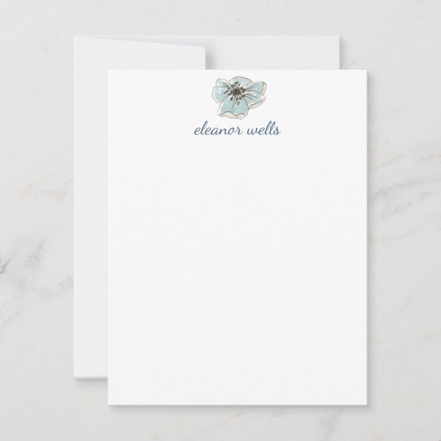 Minimalistisch Blau-Farbe Blumen Personalisiert Mitteilungskarte (Vorderseite)