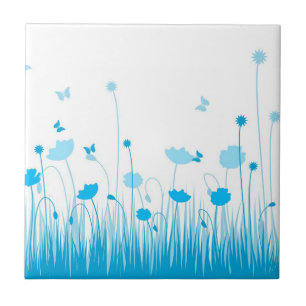 Minimalistisch Blau- und Weißblütenblüte Fliese