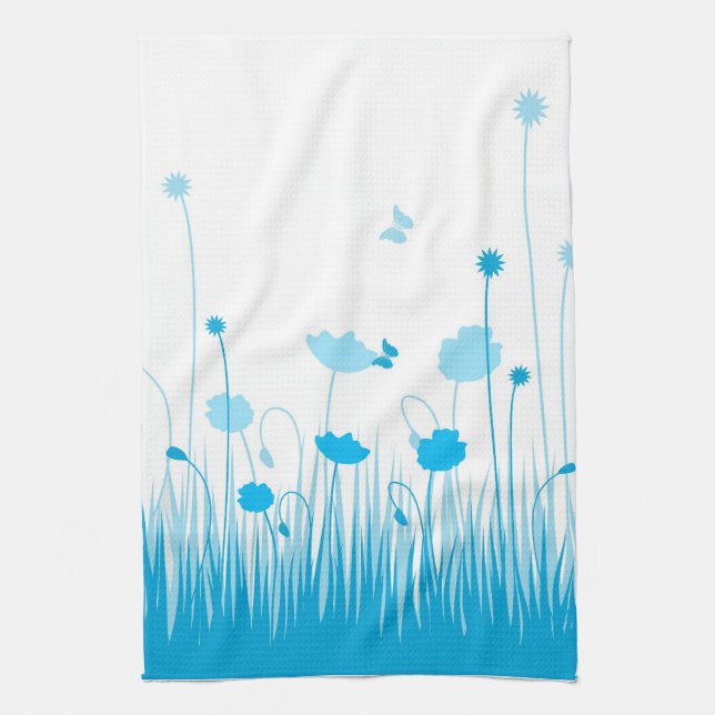 Minimalistisch Blau- und Weißblütenblüte Handtuch (Vertikal)