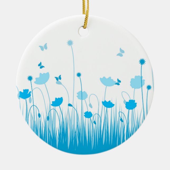 Minimalistisch Blau- und Weißblütenblüte Keramikornament (Vorne)
