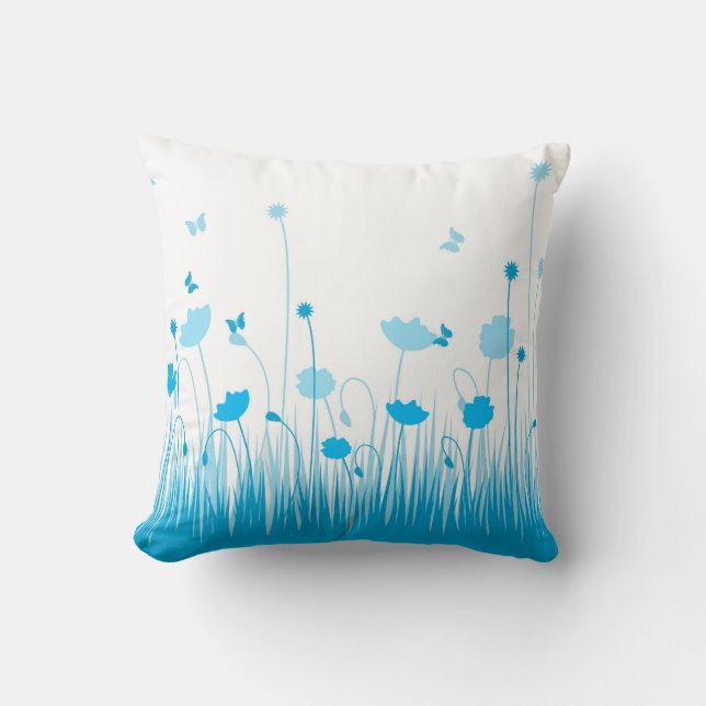 Minimalistisch Blau- und Weißblütenblüte Kissen (Vorderseite)