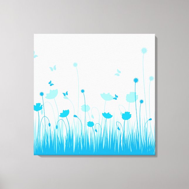 Minimalistisch Blau- und Weißblütenblüte Leinwanddruck (Vorderseite)