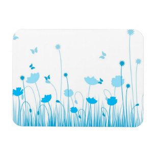 Minimalistisch Blau- und Weißblütenblüte Magnet