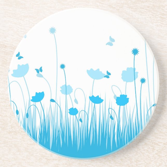 Minimalistisch Blau- und Weißblütenblüte Untersetzer (Vorne)