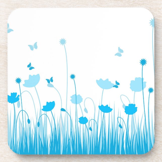Minimalistisch Blau- und Weißblütenblüte Untersetzer (Vorderseite)