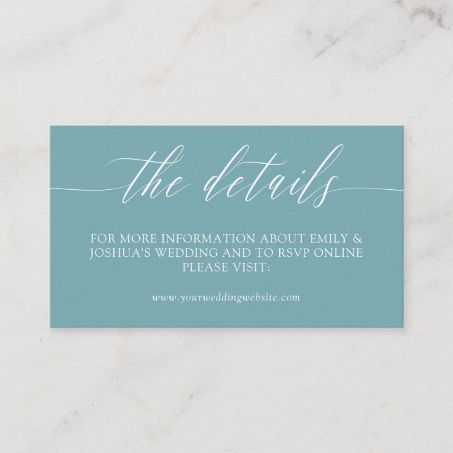 Minimalistisch-Blaue Kalligrafie-Hochzeitdetails Begleitkarte (Vorderseite)