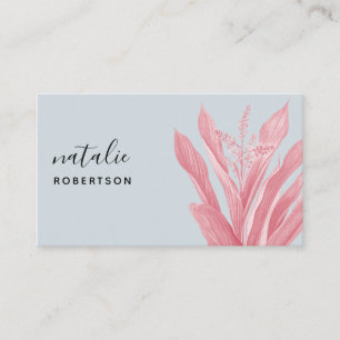 Minimalistisch-blaurosa-botanische Schrift Visitenkarte