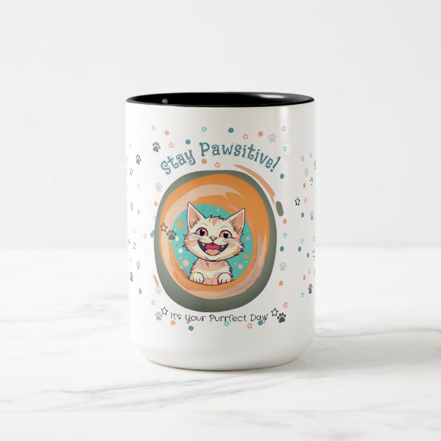 Minimalistisch bleibe / Katze /Ermutigung/ Zweifarbige Tasse (Mittel)