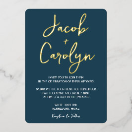 Minimalistisch Blue Aquamarin und Gold Wedding Folieneinladung