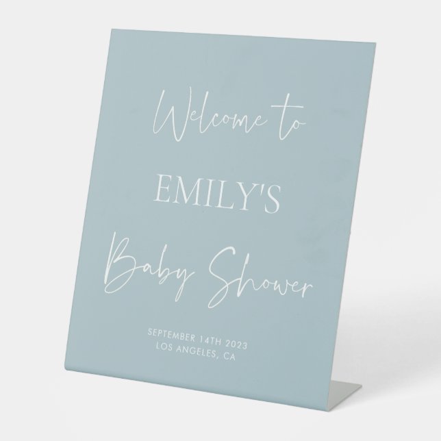 Minimalistisch Blue Baby Dusche Empfang Sockelschild (Vorderseite)