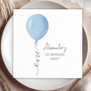 Minimalistisch Blue Balloon Boy 1. Geburtstagspapi Serviette
