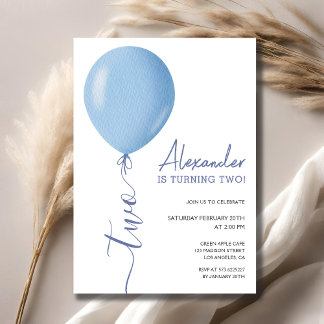 Minimalistisch Blue Balloon Boy 2. Geburtstag Einladung