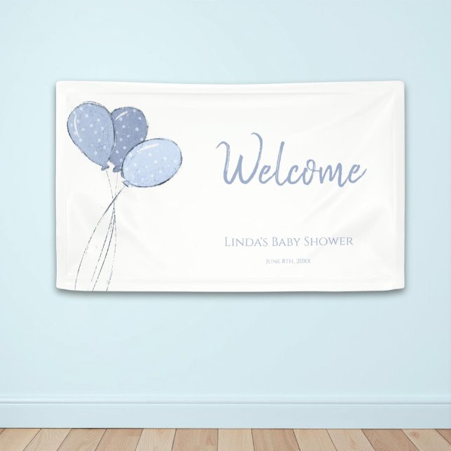 Minimalistisch Blue Balloons Baby Dusche Empfang Banner (Von Creator hochgeladen)