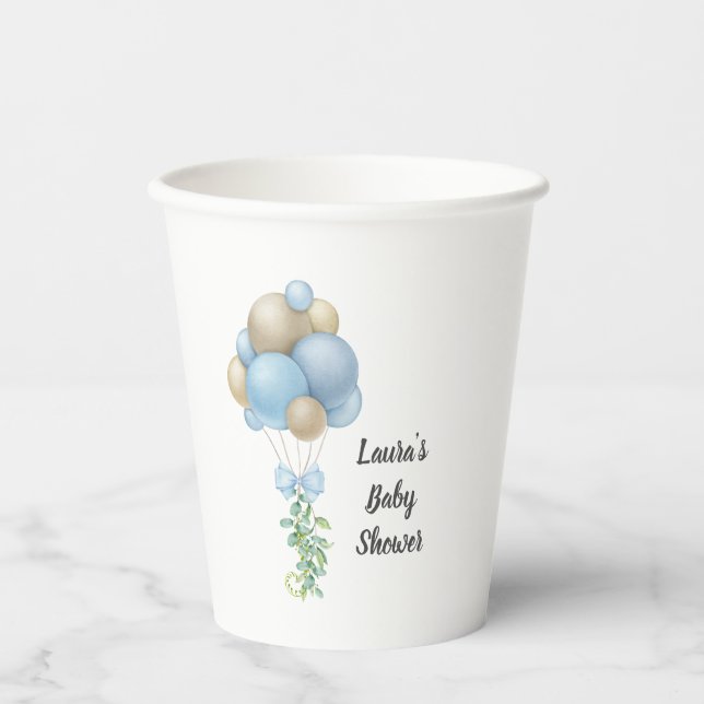 Minimalistisch Blue Balloons Boy Baby Dusche Pappbecher (Vorderseite)