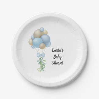 Minimalistisch Blue Balloons Boy Baby Dusche Pappteller