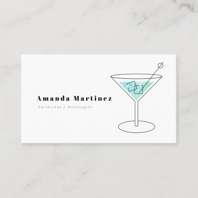 Minimalistisch Blue Cocktail Barkeeper Mixologe Visitenkarte (Vorderseite)