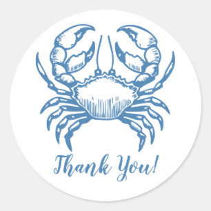Minimalistisch Blue Crab Coastal Vielen Dank Runder Aufkleber