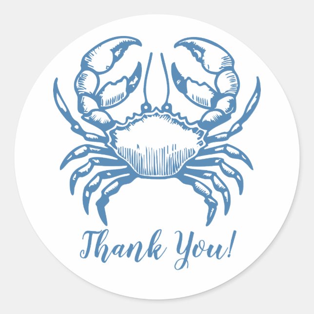 Minimalistisch Blue Crab Coastal Vielen Dank Runder Aufkleber (Vorderseite)