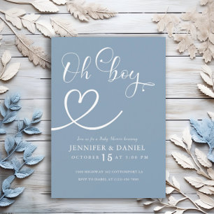 Minimalistisch Blue Elegant Oh Boy Baby Shower Einladung