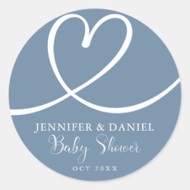 Minimalistisch Blue Elegante Heart Baby Dusche Runder Aufkleber
