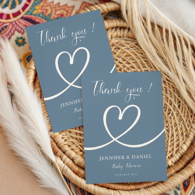Minimalistisch Blue Elegante Moderne Babydusche Dankeskarte (Von Creator hochgeladen)