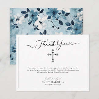 Minimalistisch Blue Floral Begräbniskarte Dankeskarte