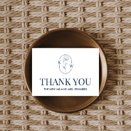 Minimalistisch Blue Floral Wedding Dankeskarte