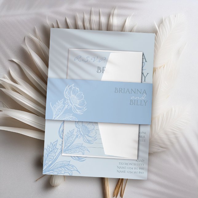 Minimalistisch Blue Floral Wedding Einladungsbanderole (Von Creator hochgeladen)