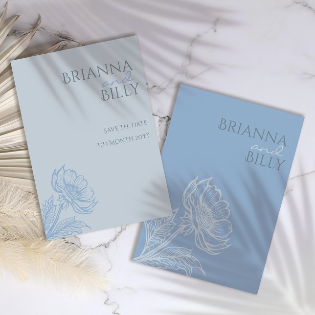 Minimalistisch Blue Floral Wedding Save The Date (Von Creator hochgeladen)