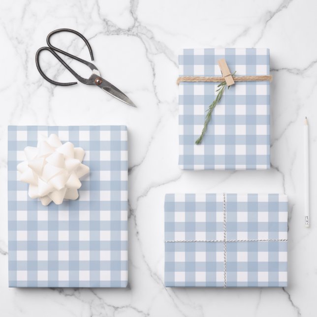 Minimalistisch Blue Gingham Kariert Pattern Geschenkpapier Set (Vorderseite)