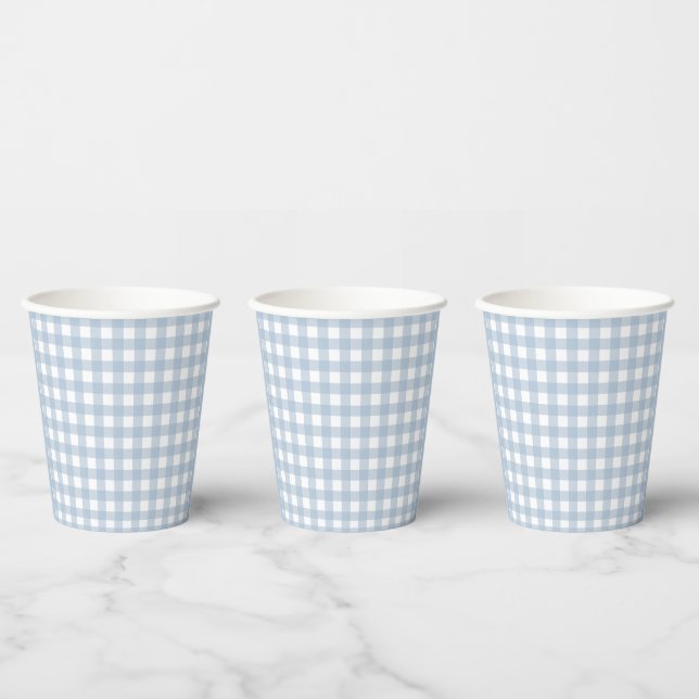 Minimalistisch Blue Gingham Kariert Pattern Pappbecher (Multi)