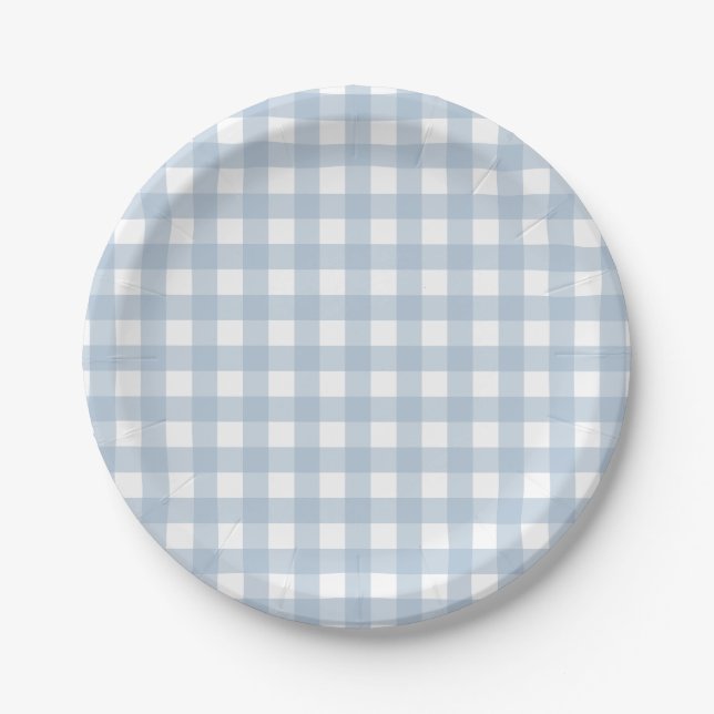 Minimalistisch Blue Gingham Kariert Pattern Pappteller (Vorderseite)