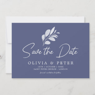 Minimalistisch Blue Gray Blätter Botanische Hochze Save The Date