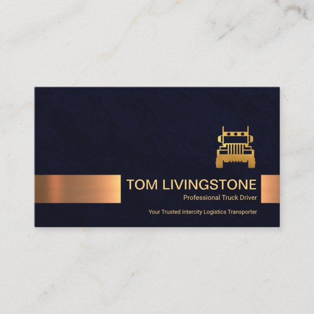 Minimalistisch Blue Grunge Gold Stripe Trucking Visitenkarte (Vorderseite)