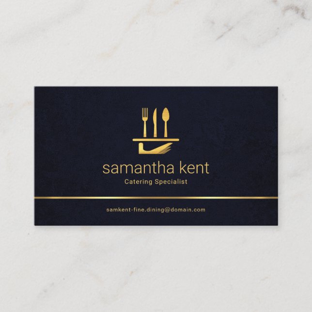 Minimalistisch Blue Grunge Texture Gold Line, Food Visitenkarte (Vorderseite)