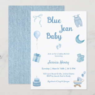 Minimalistisch Blue Jean Baby Denim Baby Shower Einladung