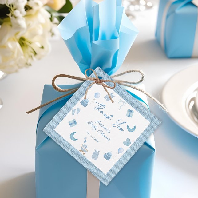 Minimalistisch Blue Jean Baby Denim Baby Shower Geschenkanhänger (Von Creator hochgeladen)