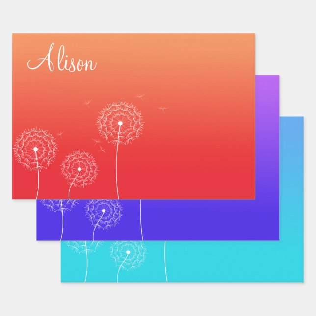 Minimalistisch Blue Lila Orange Dandela Samenbezei Geschenkpapier Set (Set)